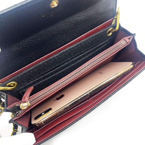 Authentic CHANEL CC Classic Caviar Flap Wallet Quilted Leather Chain Purse Black - Picture 10 of 14